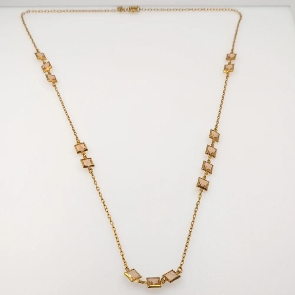 J. Crew Gold Tone & Peach/Champagne Square Crystal Station Necklace 33